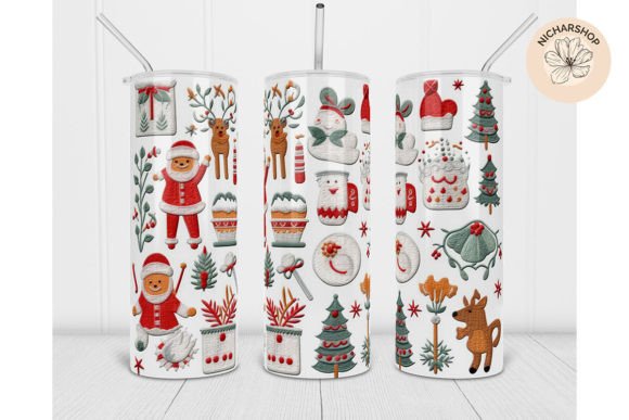 20oz Deer Embroidery Christmas Tumbler2