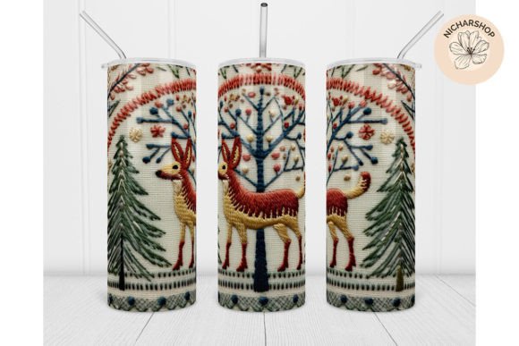 20oz Deer Embroidery Christmas Tumbler4
