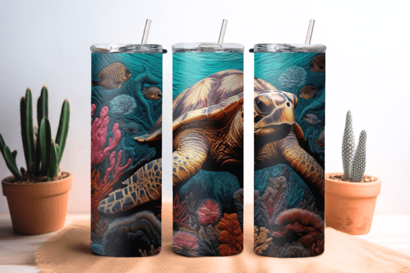 3D Turtle Embroidery Tumbler Wrap