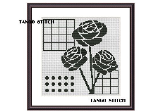 Abstract Black Roses Flower Embroidery