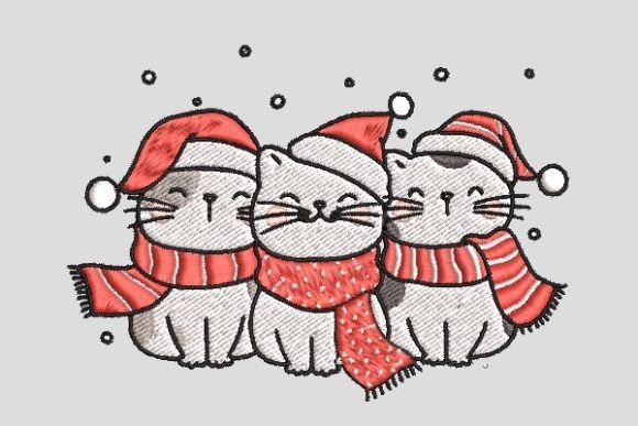 Christmas Cute White Cat Embroidery File