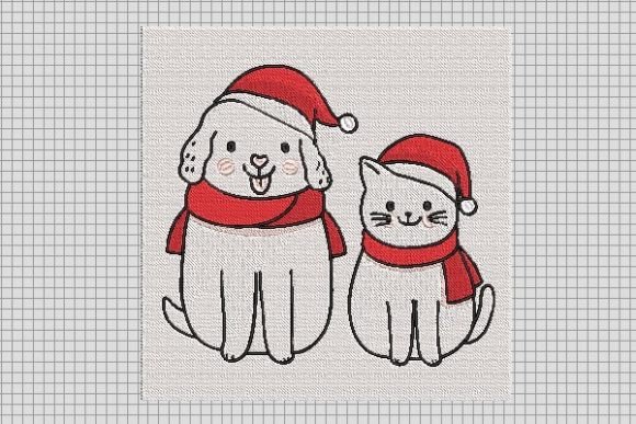 Couple Christmas Cat and Dog Embroidery