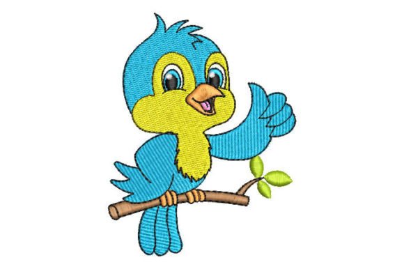 Cute Blue Bird Waving Embroidery Design