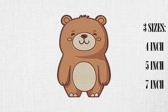 Cute Kawaii Brown Bear Embroidery Design