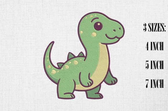 Cute Kawaii Dinosaur Embroidery Design