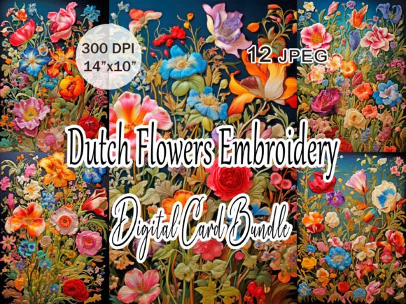 Dutch Flowers Embroidery JPEG Clipart