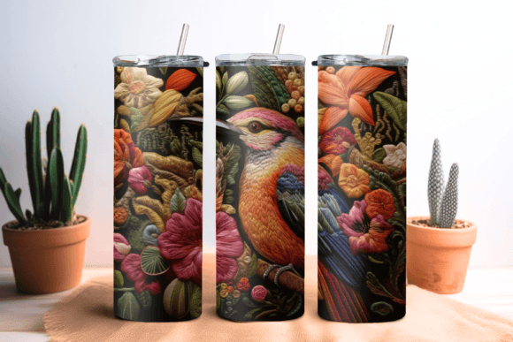Embroidery Bird Tumbler Wrap