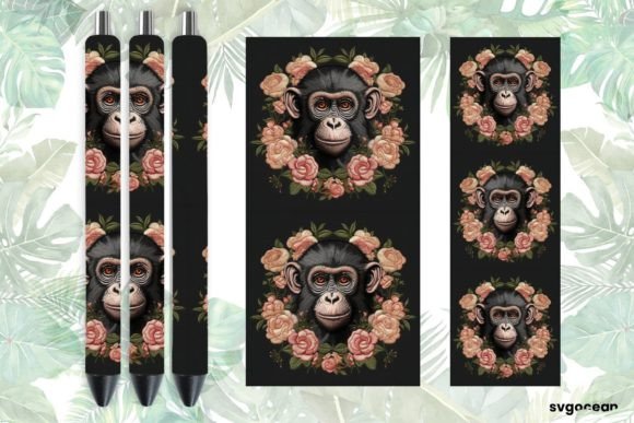Embroidery Monkey Pen Wraps Sublimation