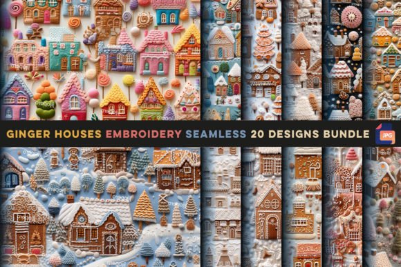 Ginger Houses Embroidery Seamless