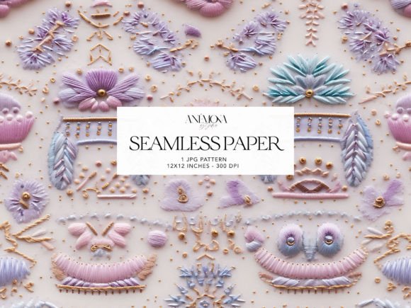 Pastel Boho Embroidery Pattern Paper