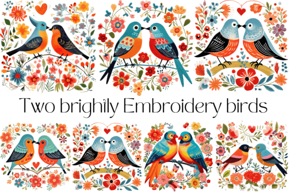 Two Brightly Embroidery Birds